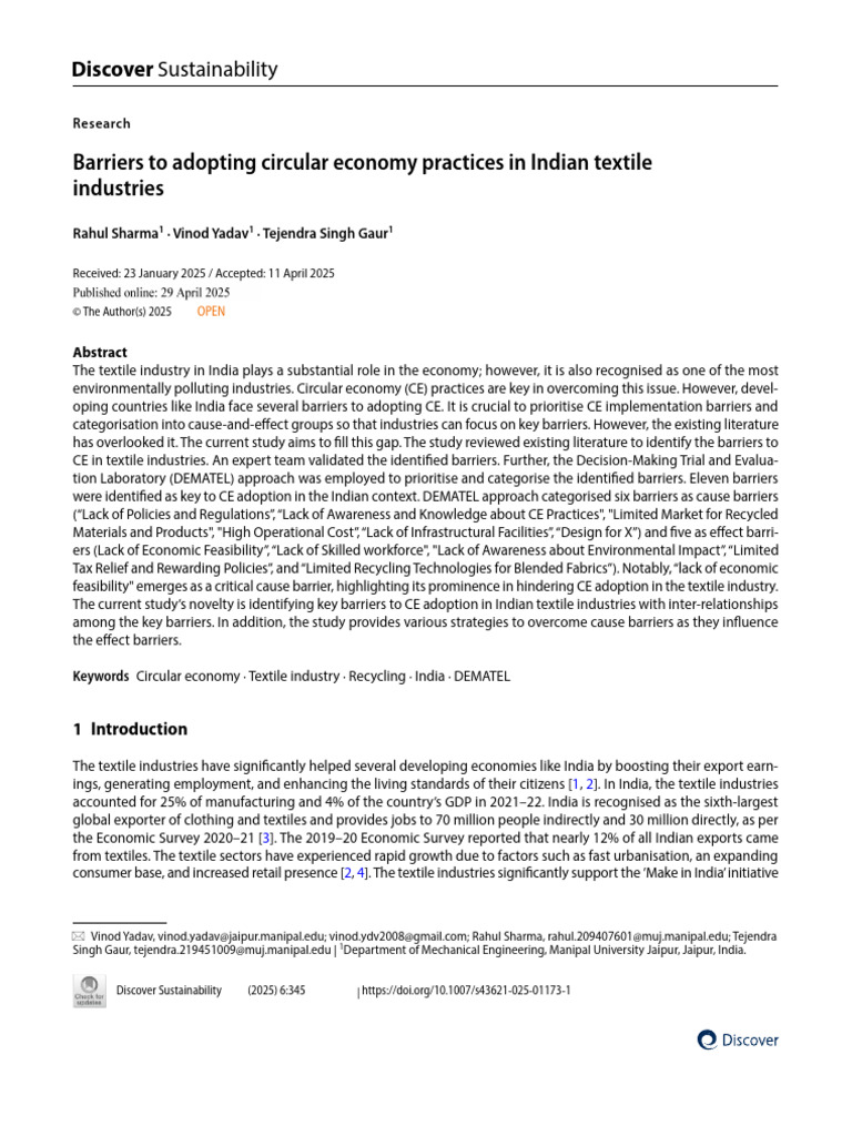 Barriers To Adopting Circular Economy Practices in Indian Textile | PDF ...