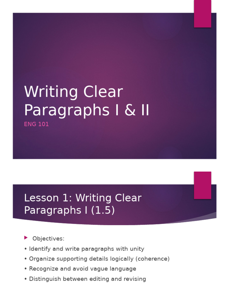 Writing Clear Paragraphs Lessons | PDF