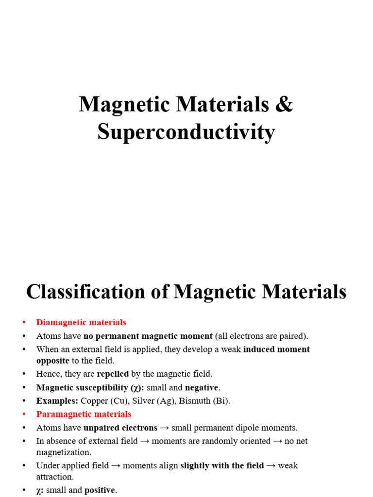 Classification of Magnetic Materials and Superconductivity | PDF ...