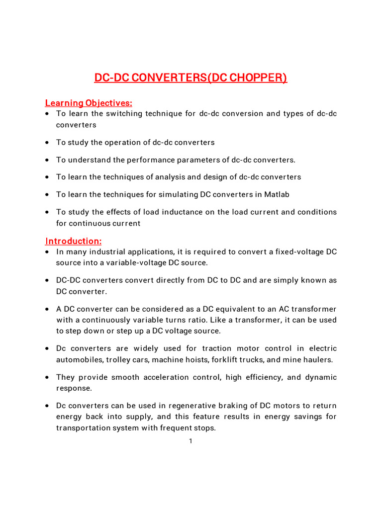DC DC Converters Learning Objectives and Summary | PDF ...