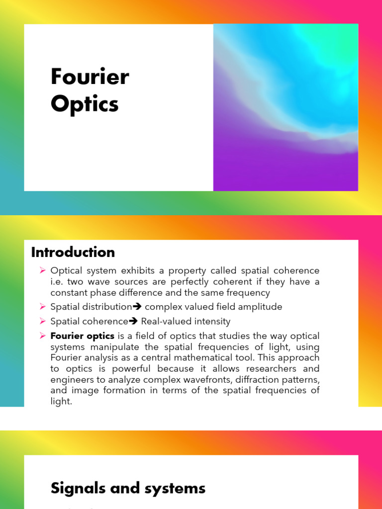 Fourier Optics - Last Lecture | PDF | Spectral Density | Diffraction