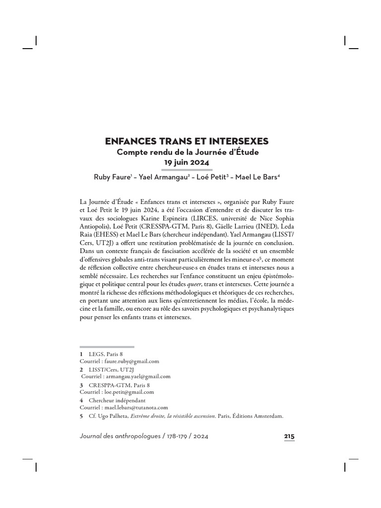 Enfances trans et intersexes : enjeux et réflexions | PDF | Transgenre ...