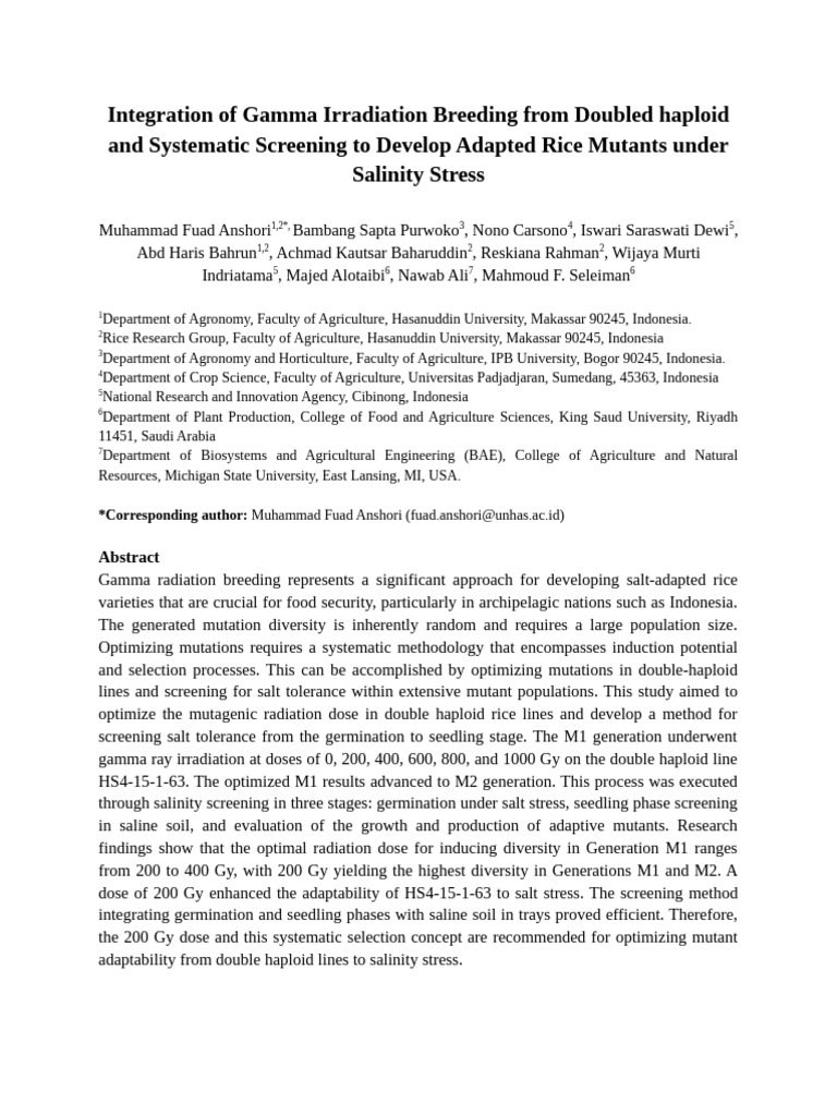 Optimizing Rice Mutants for Salinity Tolerance | PDF | Plant Breeding ...