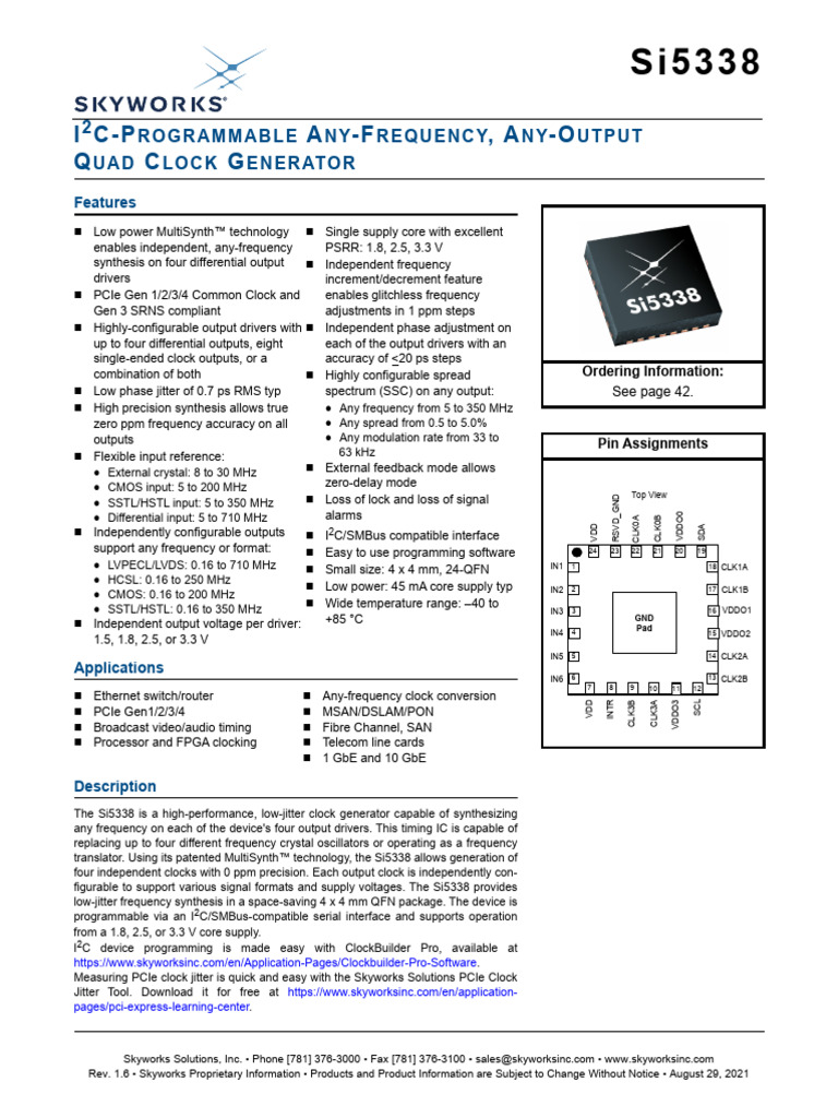 Si5338 Quad Clock Generator Overview | PDF | Information And ...