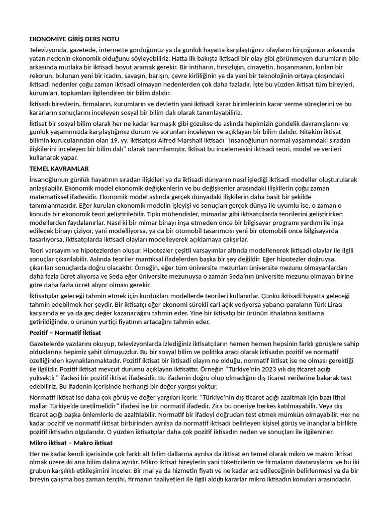Ekonomiye Giris Ders Notu | PDF