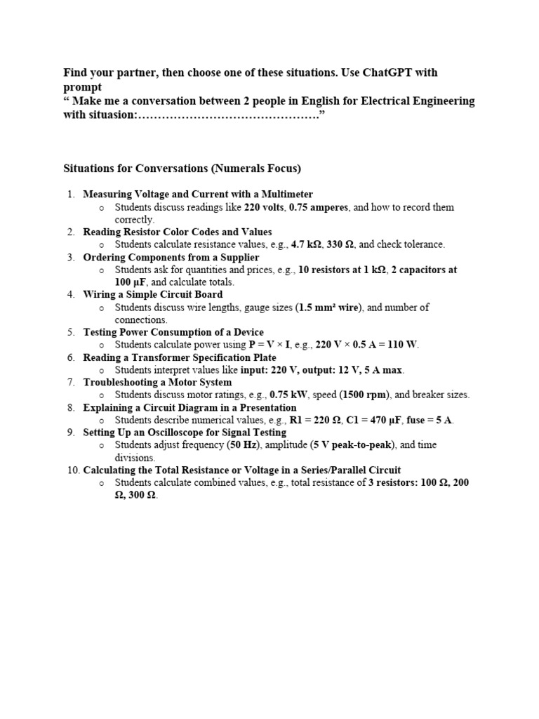 Electrical Engineering Conversation Scenarios | PDF