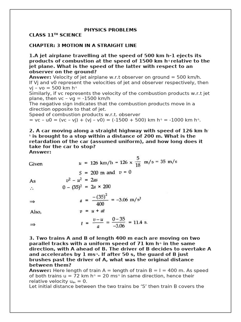 Class 11 Physics: Motion Problems Explained | PDF | Force | Mass