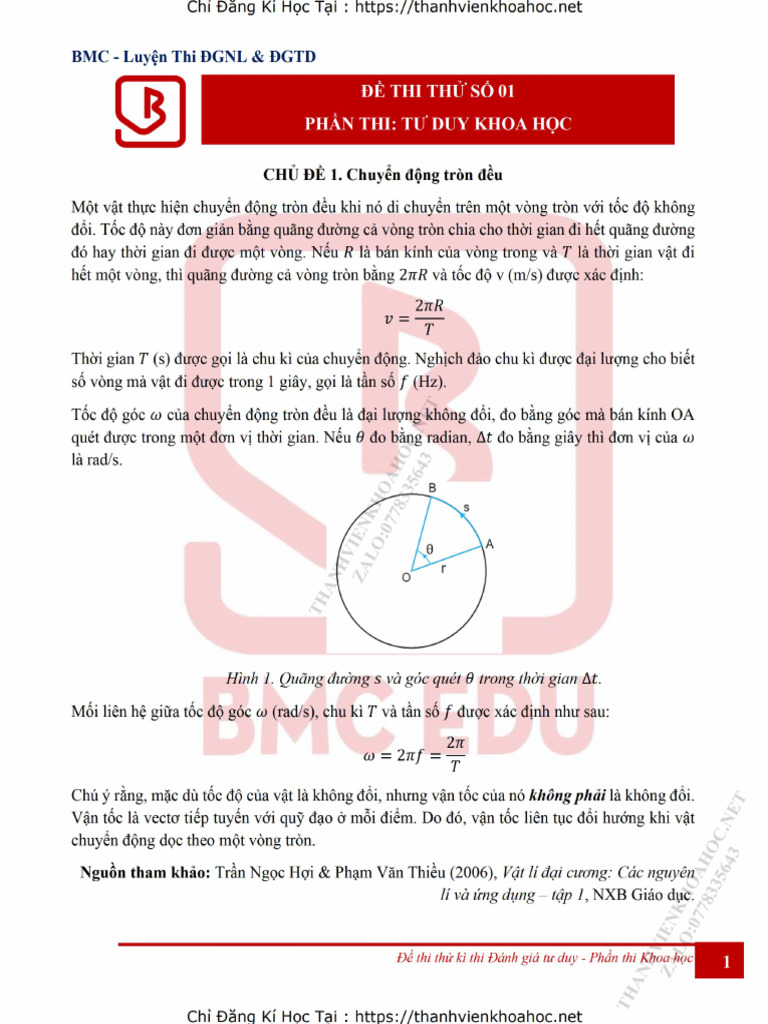 De Thi Thu So 01 Khoa Hoc Hs | PDF