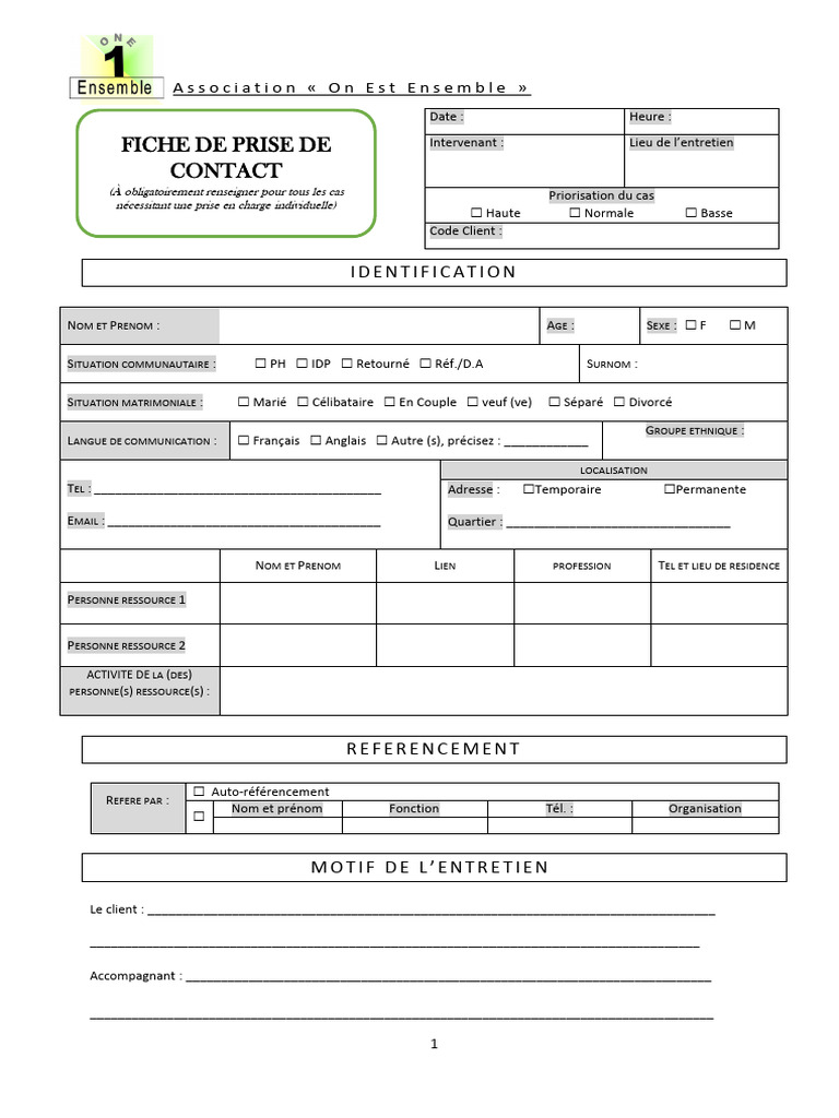Fiche de Prise de Contact Client | PDF | Psychologie | Sciences ...