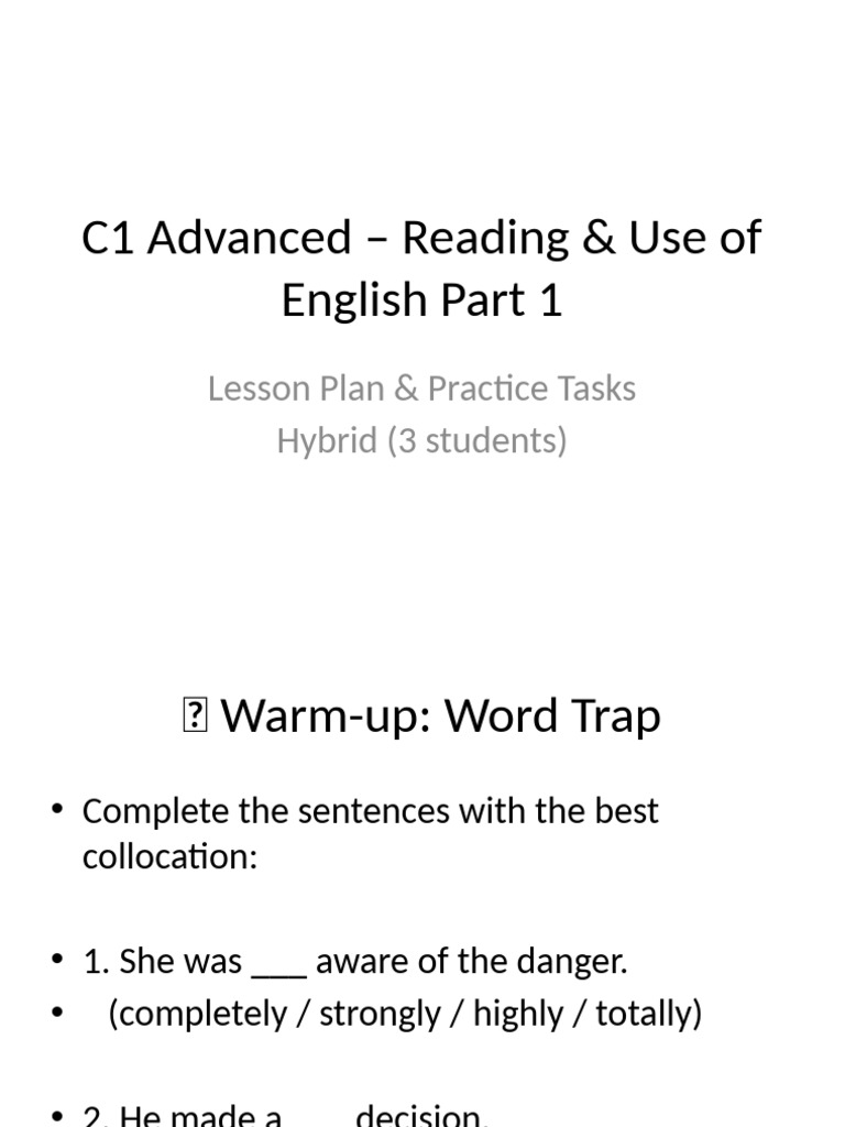 C1 Reading Use of English Part1 Lesson | PDF