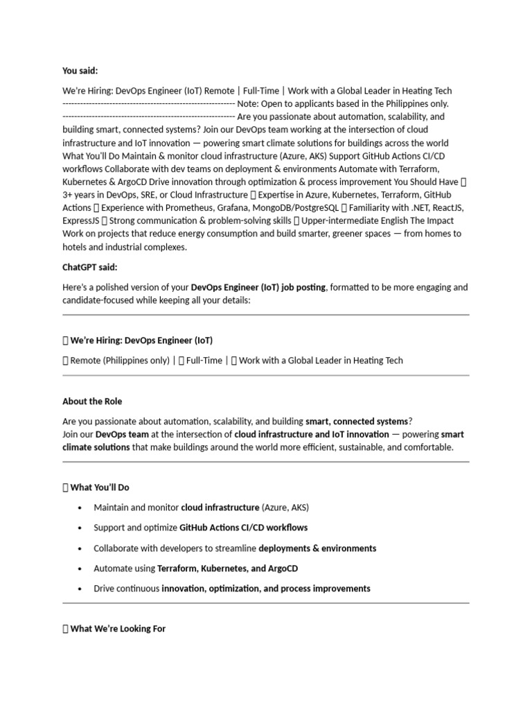 Remote DevOps Engineer (IoT) Job Opening | PDF | Internet Of Things ...