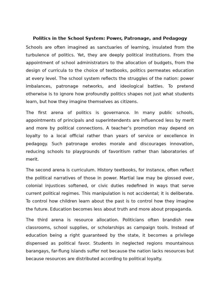 Politics and Power in Education Systems | PDF | Pedagogy | Liberal Arts ...