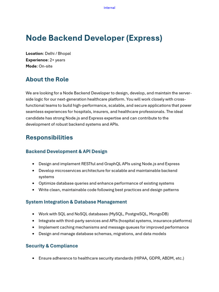 Node Js Developer JD Eyther AI | PDF | Databases | No Sql