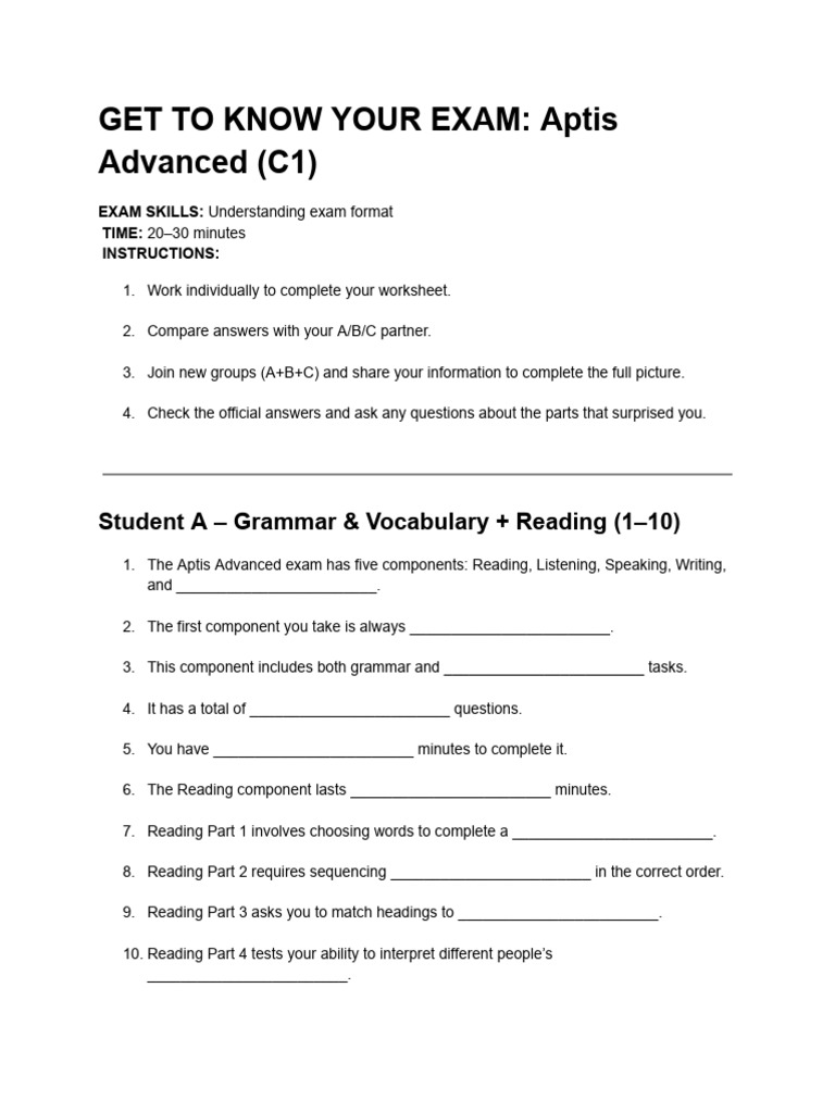 Get To Know Your Exam - Aptis Advanced (c1) | PDF | Cognition | Human ...