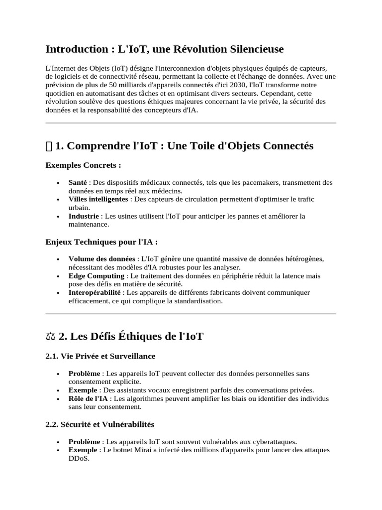 Enjeux Éthiques de l'IoT et Solutions | PDF | Internet des objets ...
