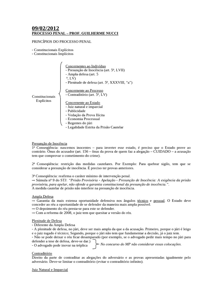 Princípios do Processo Penal Brasileiro | PDF | Fiança | Confissão ...