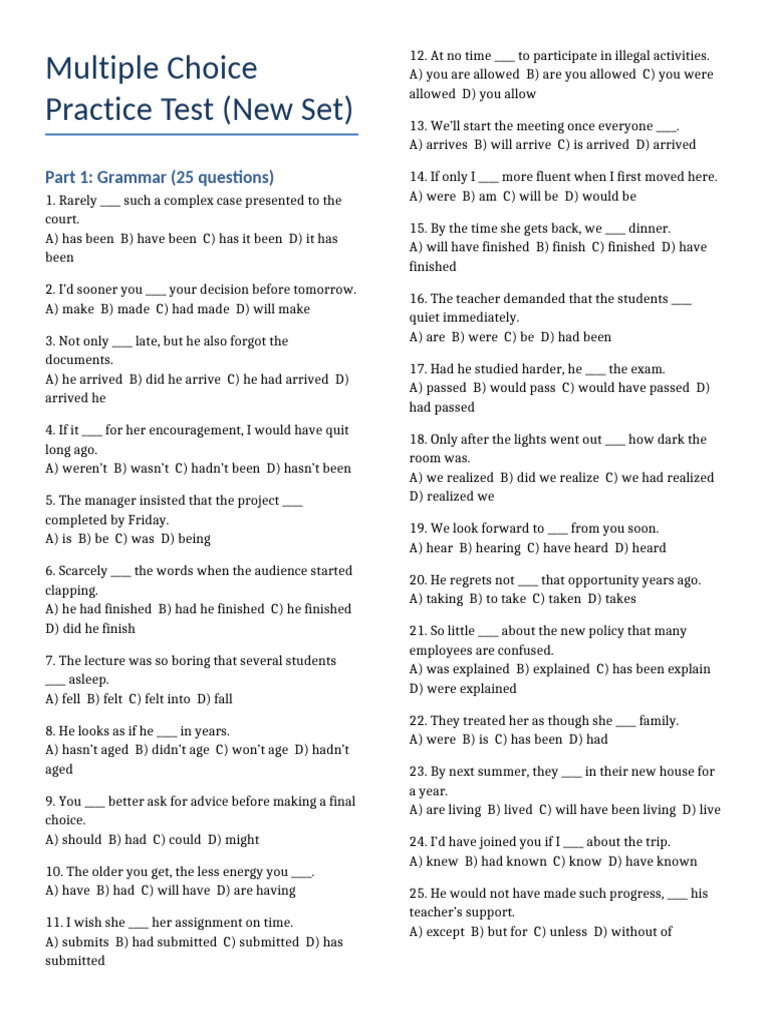 Grammar and Vocabulary Practice Test | PDF