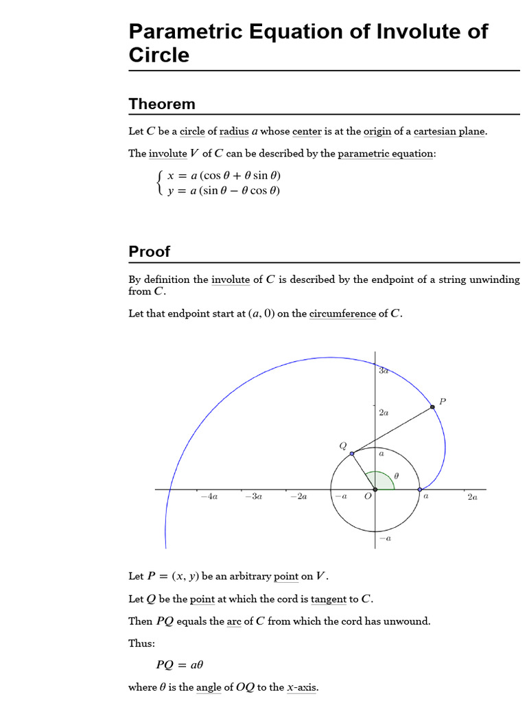 Involute of Circle: Parametric Equations | PDF | Circle | Trigonometric ...