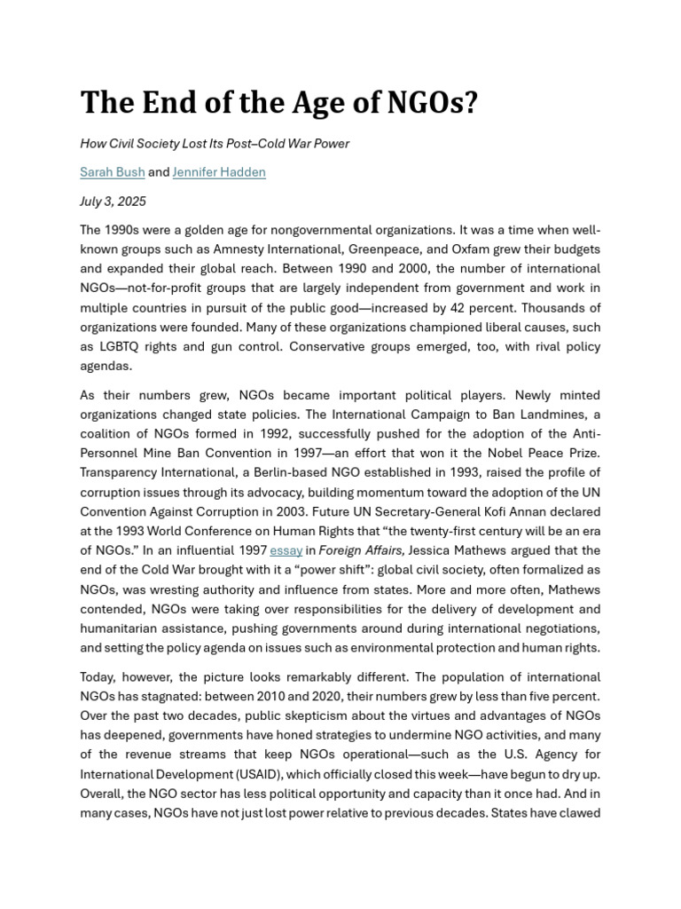 Decline of NGOs in Global Politics | PDF | Non Governmental ...