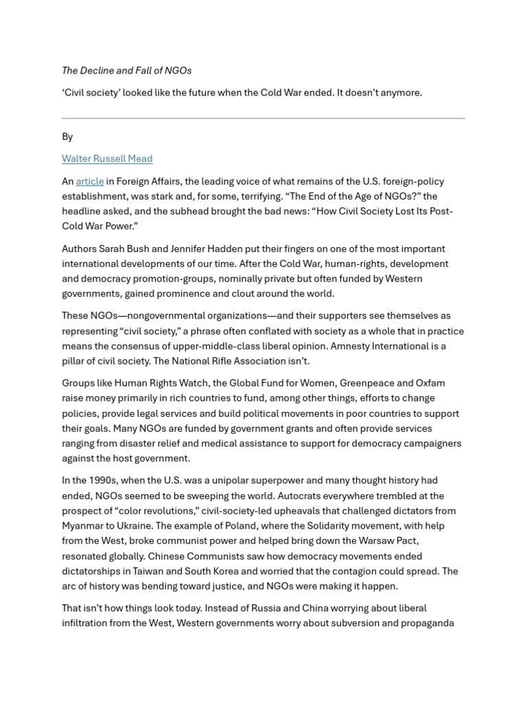The Decline of NGOs in Global Politics | PDF | Non Governmental ...