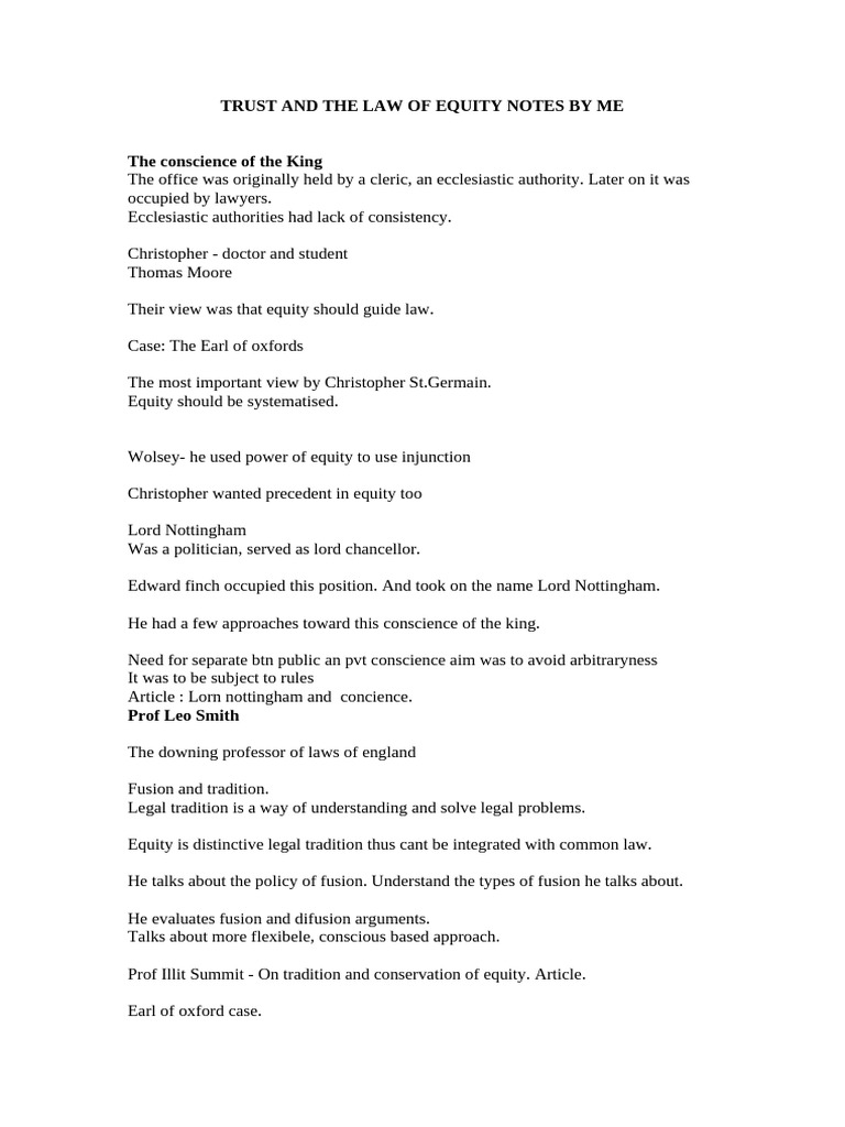 Trust and The Law of Equity Notes by Me | PDF | Equity (Law) | Trustee
