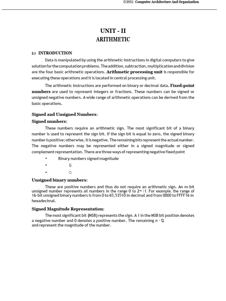 Computer Architecture: Arithmetic Operations | PDF | Multiplication ...