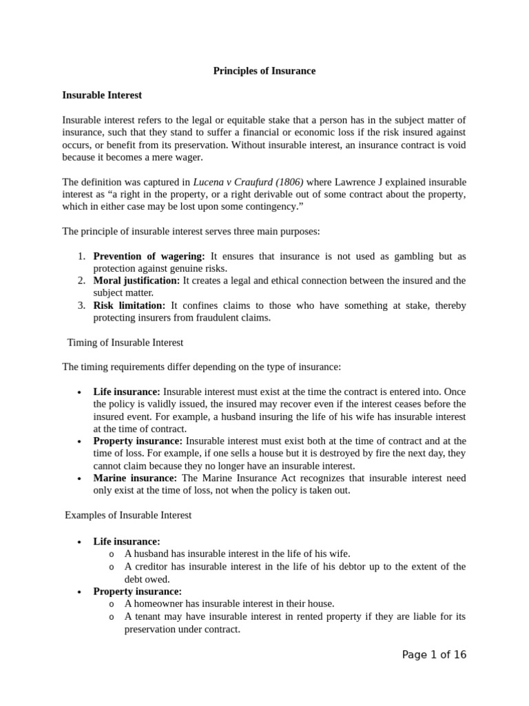 Understanding Insurable Interest in Insurance | PDF | Insurance ...