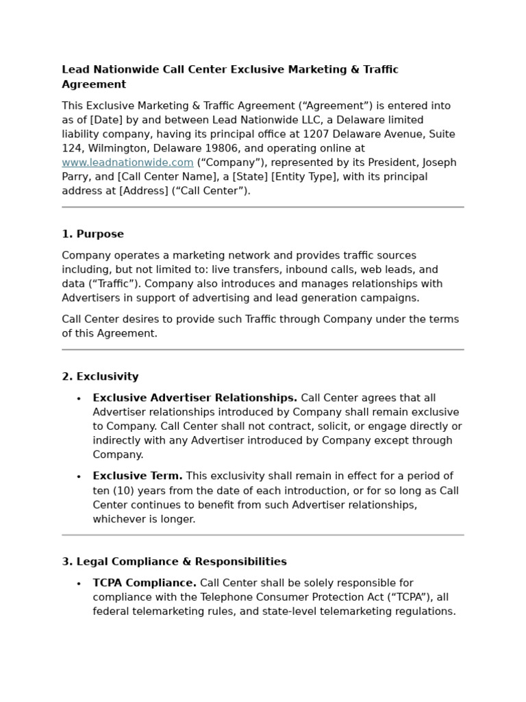 Exclusive Call Center Marketing Agreement | PDF | Legal Remedy | Justice