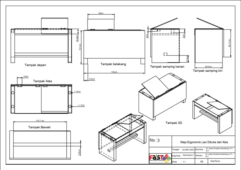 Desain Meja Ergonomis A3 3D | PDF