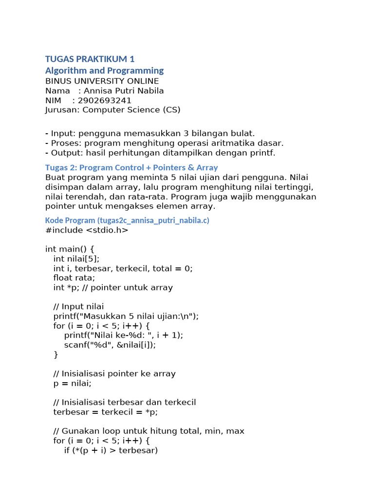 Program Aritmatika dan Analisis Nilai | PDF