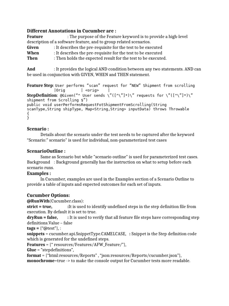 Cucumber Annotations and Framework Overview | PDF | Software ...
