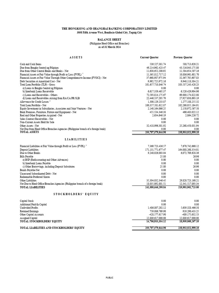 HSBC 2024 q1 Balance Sheet | PDF | Equity (Finance) | Balance Sheet