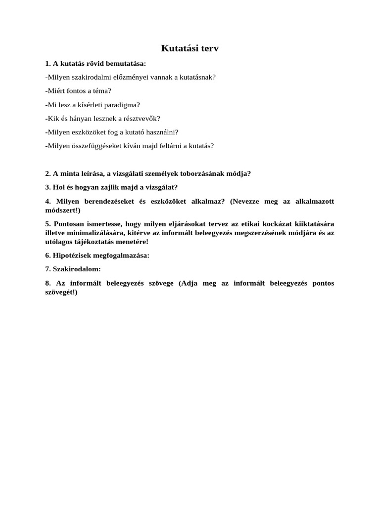 Kutatási Terv Minta | PDF