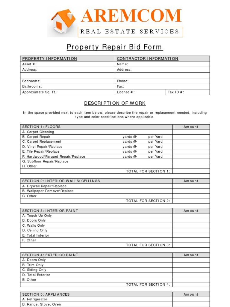 6 Property Repair Bid Form | PDF | Hvac | Heat Transfer