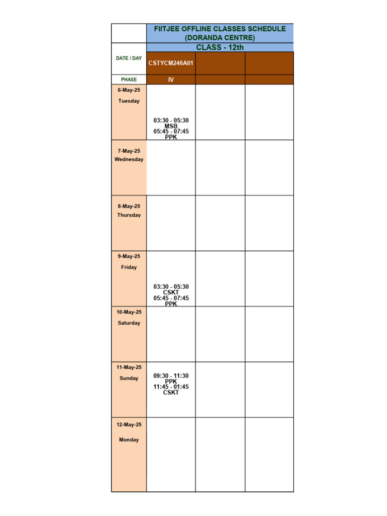 12th Grade Offline Class Schedule | PDF