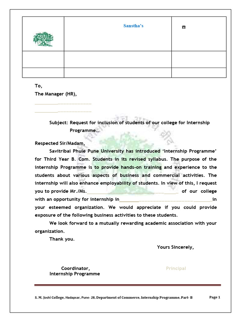 Internship Request for B.Com Students | PDF