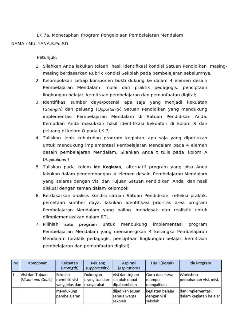 Rencana Program Pembelajaran Mendalam | PDF