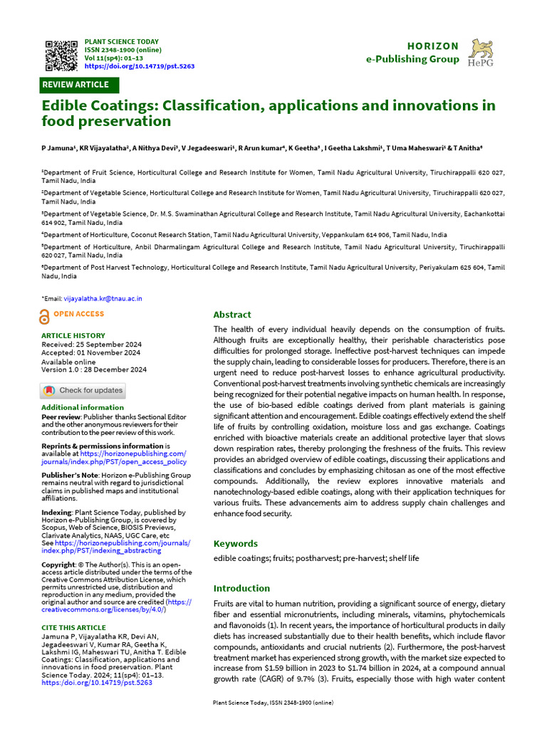 Edible Coatings for Citrus Preservation | PDF | Antioxidant ...