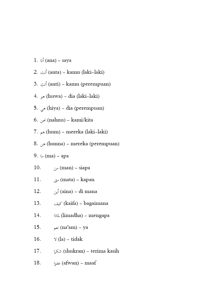 Kumpulan Kosa Kata Dalam Bahasa Arab | PDF