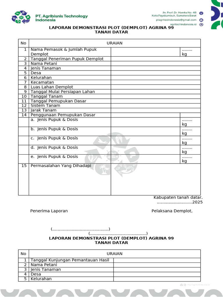 Form Laporan Demonstrasi Plot Tanah Datar | PDF