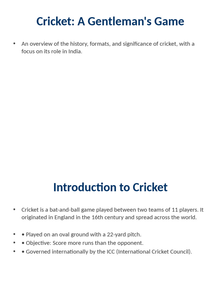 Cricket Presentation Enhanced | PDF | Ball And Bat Games | Summer Sports
