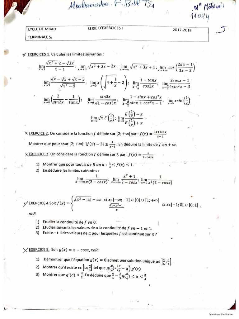 Limites TS1 | PDF