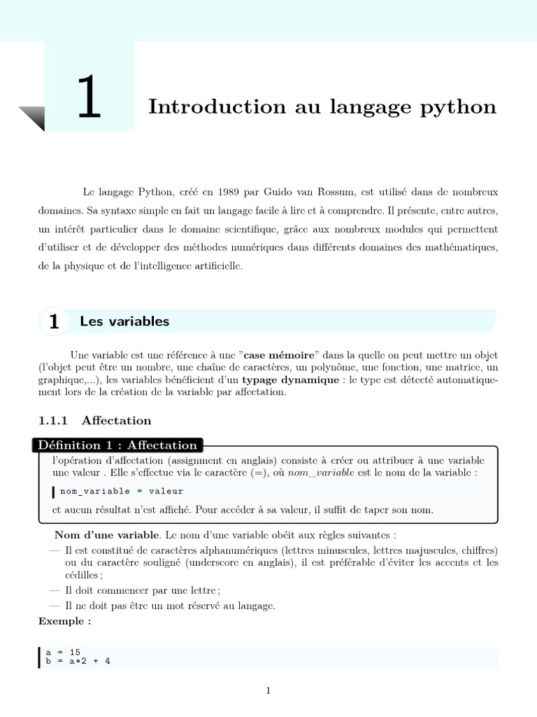 Introduction au langage Python et ses bases | PDF | Variable ...