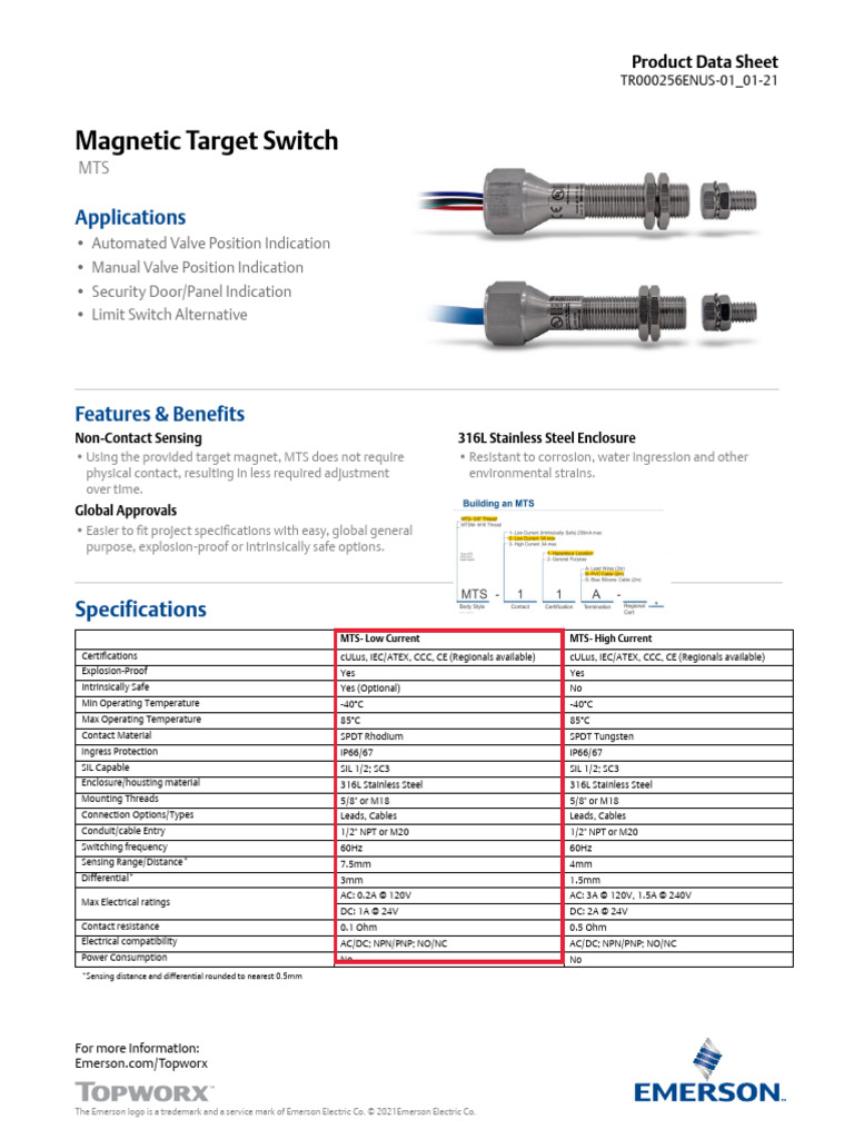 Topworx MTS Switch (MTS-21B) | PDF | Stainless Steel | Switch