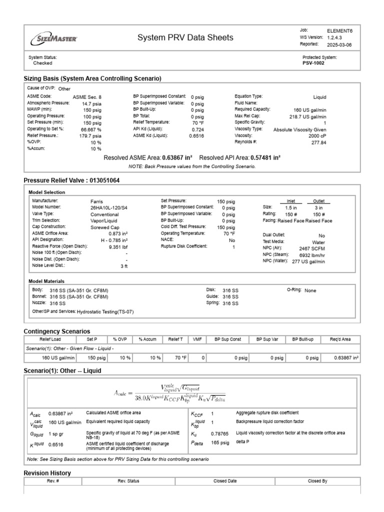 Farris 26HA10L-120/S4 PRV Data Sheet | PDF | Pressure | Viscosity