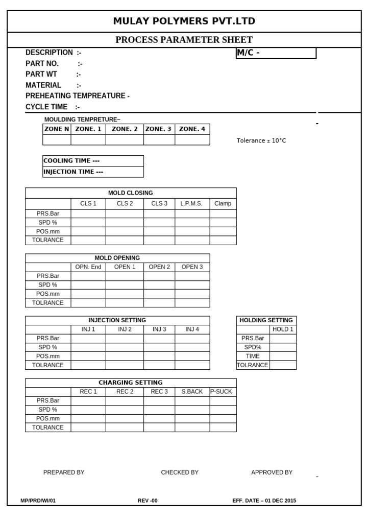 Mulay Polymers Process Parameter Sheet | PDF