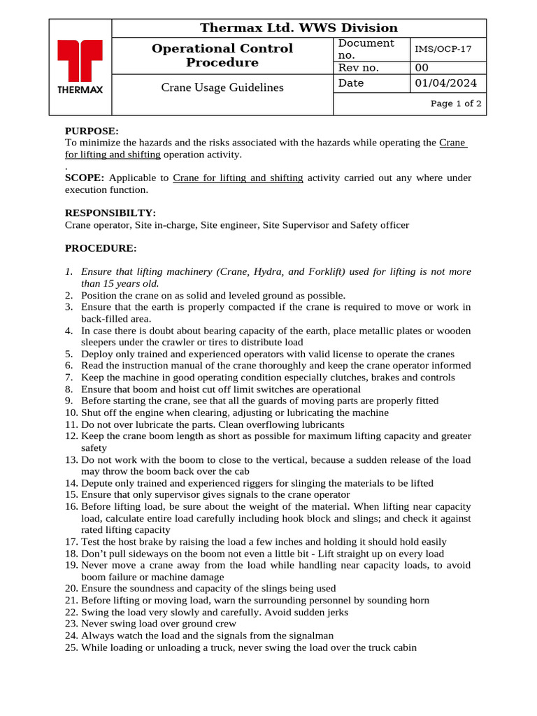 Crane Operation Safety Guidelines | PDF | Crane (Machine ...