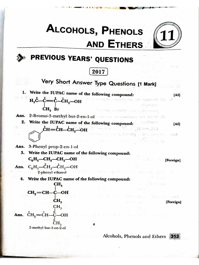 Alcohol Phenols and Ethers PYQ Class 12 | PDF