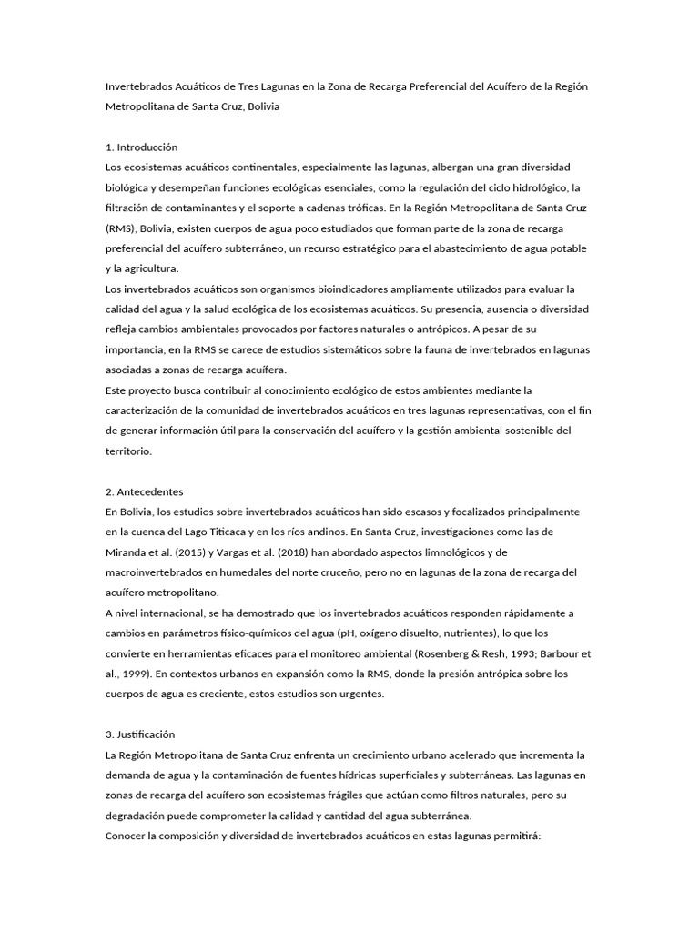 Invertebrados Acuáticos de Tres Lagunas en La Zona | PDF | Agua | Agua ...