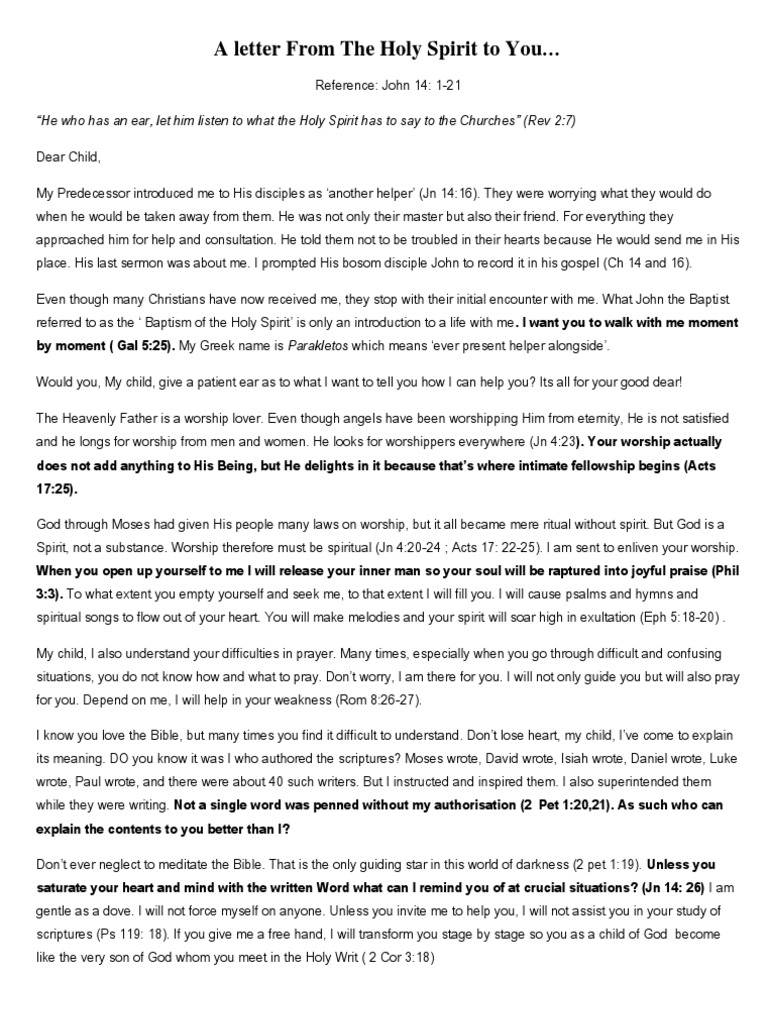 Letter from the Holy Spirit to You | PDF | John The Baptist | Christianity